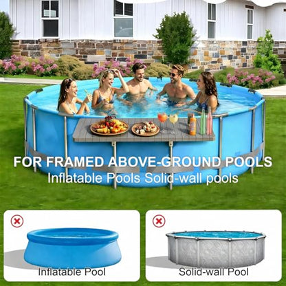 Poolside Bar Table for Above Ground Pool, 49.4x9.6 Outdoor Hanging Swim-Up Table, Holds 110 lbs, Weather-Resistant Easy-Clean, Fits Round/Oval Pools Swimming Pool Accessories, Dark Gray