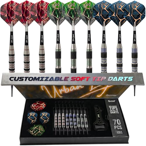 IgnatGames Soft Tip Darts Set for Electronic Dartboards, 9 Pack 18g Stainless Steel, Multi-Zone Grip, 70 Spare Tips, Magnetic Case & Companion App - color: 18g Chicago Steel