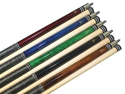 ASKA Set of 5 Pool Cue Sticks 58", 2-Piece Construction, 5/16x18 Joint, Hard Rock Canadian Maple, 13mm Hard Glued On Tip, Mixed Weights and Colors, Choice of Style - style: L9