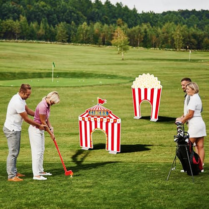19 PCS Carnival Party Mini Golf Game Set Circus Tent Popcorn Game Set Include Clubs Balls Carnival Themed Obstacles for Groups Circus Birthday Golf Gaming Indoor Family Party Decoration
