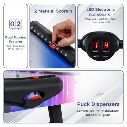 KOTEK 56 Inch Air Hockey Table, Hockey Table Game w/Digital LED Scoreboard & Powerful 12V Motor, Indoor Ice Hockey Table for Game Room, Home, Office with 2 Pucks, 2 Pushers