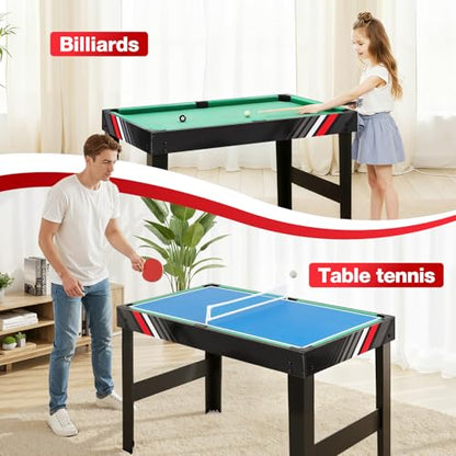 Multi Game Table 4-in-1 Combo Game Table-Foosball Table,Pool Billiards,Air Hockey & Table Tennis,Combination Table for Family Game Room, Office or Kids' Game Room