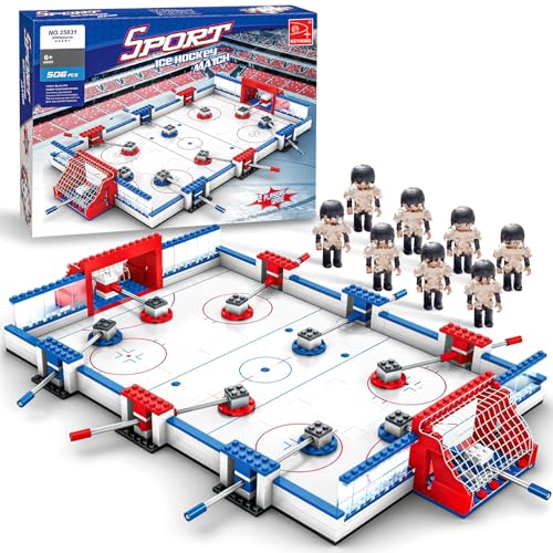 Ice Hockey Building Set, STEM Toys for Kids Ages 6-12, 8 Hockey Player Figures & Arena for Hockey Match Tabletop Battle Game, Sports Construction Kit, Compatible with Standard Bricks