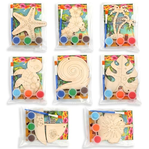 Saypacck 24 Pcs Hawaii Party Favors Wooden Painting Craft Kits Birthday Party Supplies with Organza Bag for Goodie Bags Fillers Adult Thank You Gifts - style: Hawaiian