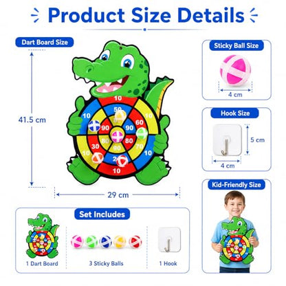 Sticky Ball Dartboard Elephant Design Self-Adhesive Surface for Family Indoor Outdoor Play and Throwing Target Games, Crocodile