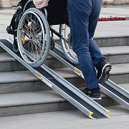 Goplus Wheelchair Ramp, Adjustable Portable Aluminum Ramps with Non-Skid Surface for Home Steps Stairs Doorways, 4' / 6'/ 7' Telescopic Handicap Ramp 600 LBS Capacity (4' to 7')