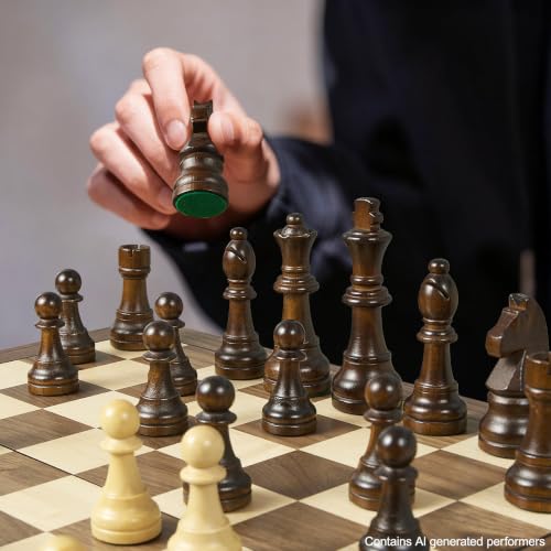 18.5" Wooden Chess Set with Handle,Chess Sets for Adults Kids Portable Folding Board Games with 4.5" King 2 Extra Queens,Handmade Weighted Large Pieces with Storage Slots