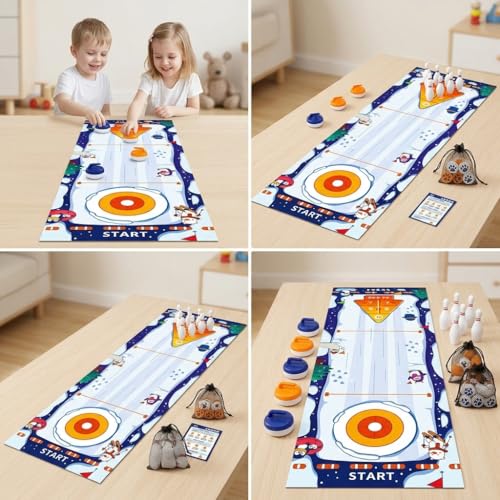 Tabletop Games Multi-Game Set, Roll-Up & Bowling Mat, Portable Indoor Game System, 120cm x 30cm