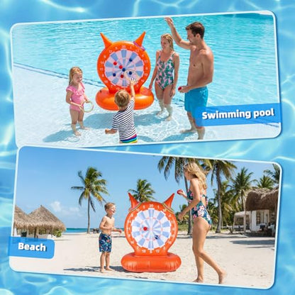 Kids Pool Toys Games, 2-in-1 Inflatable Dart Board Ball and Ring Toss Water Game, Fun Summer Swimming Pool Party Beach Lawn Outdoor Camping Party Float Games for 3-12 Yrs Boys Girls Teen Adult Family