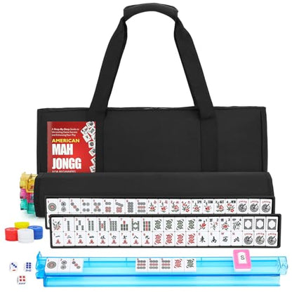 American Mahjong Tile Set,166 White Tiles Mahjong Set,4 Colors Mahjong Racks,Travel Mahjong Set with Black Carrying Bag - style: Black Bag