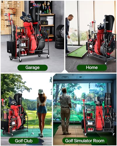 FHXZH Golf Bags Storage Garage Organizer- Golf Bag Stand for Golf Bags, Clubs, Balls, Golf Equipment Accessories, Golf Bag Storage Rack with Wheels for Garage, Club, Basement - style: 2 Golf Bag Organizer