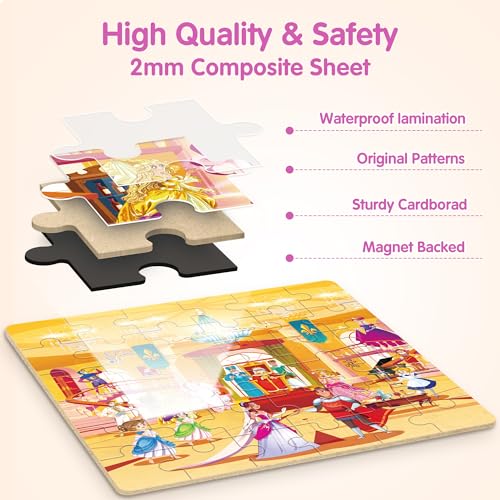 SYNARRY Princess Fairy Party Magnetic Puzzles for Toddlers 3-5 Girls, 36 Pieces Travel Puzzles for Kids Ages 4-6, Easter Basket Stuffers Gifts for Kids, Car Airplane Road Trip Activities Toy - style: Princess Fairy