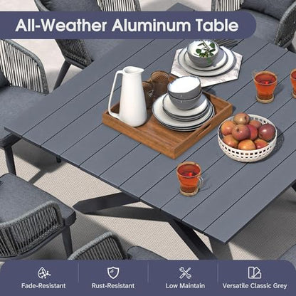 PURPLE LEAF 9 Pieces Outdoor Metal Furniture Set Patio Conversation Sets Dining Set, 1 Square Dining Table and 8 Modern Chairs with Cushions Seat Grey - color: Grey, size: 9 Pcs, style: Square