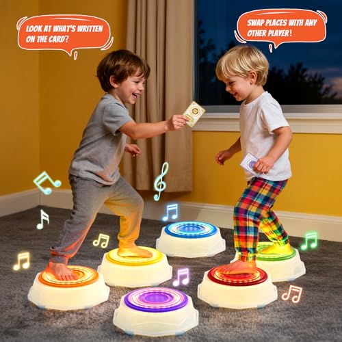 Light Up Stepping Stones for Toddlers 3-5 - 6 PCS Non-Slip Musical Stackable Step Stones, Toddler Obstacle Course Sensory Toys, Indoor Outdoor Jumping Play 1-3 Years Old Boys Girls Birthday Gifts - style: 6 LED Pads