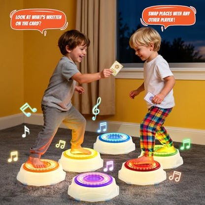 Light Up Stepping Stones for Toddlers 3-5 - 6 PCS Non-Slip Musical Stackable Step Stones, Toddler Obstacle Course Sensory Toys, Indoor Outdoor Jumping Play 1-3 Years Old Boys Girls Birthday Gifts - style: 6 LED Pads