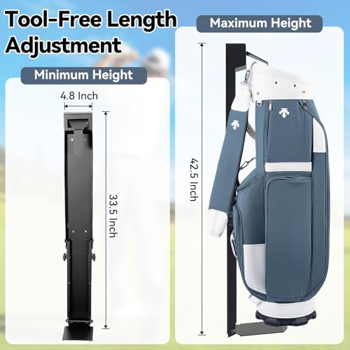 Adjustable Wall Mount Golf Bag Holder - 33.5" to 42.5" Tool-Free Length Adjustment, Heavy-Duty Alloy Steel Storage Rack for Garage, Home, and Golf Club - size: 33.5"-42.5" & 4.8"