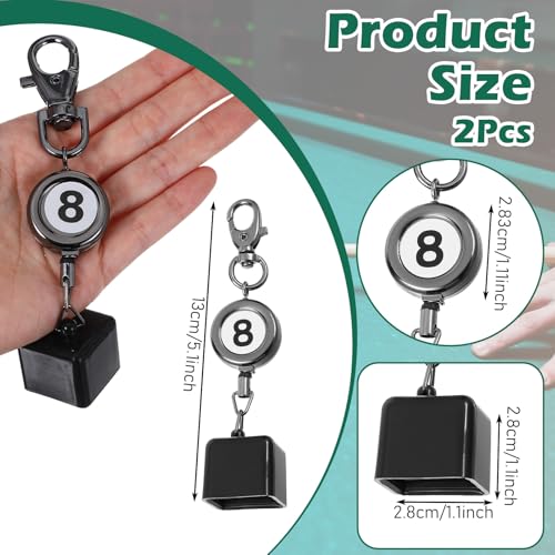 LLOUSSAK 2 Pcs Billiard Chalk Holder with Retractable Key Ring, Pool Chalk Holder, Pool Cue Chalks Holders Black Billiards Chalks Holders Billiards Accessories for Billiard Lovers