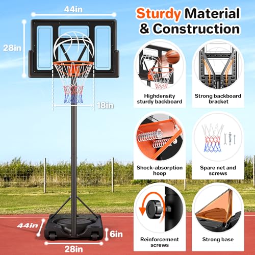 Yohood Basketball Hoop Outdoor 10ft Adjustable, Portable Basketball Hoop Goal System for Kids Youth and Adults in Backyard/Driveway/Indoor, 44 Inch Shatterproof Backboard and Larger Base - style: Black