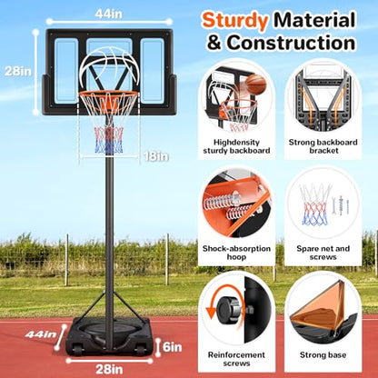 Yohood Basketball Hoop Outdoor 10ft Adjustable, Portable Basketball Hoop Goal System for Kids Youth and Adults in Backyard/Driveway/Indoor, 44 Inch Shatterproof Backboard and Larger Base - style: Black