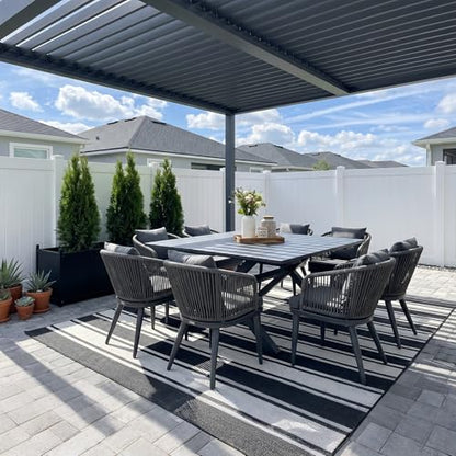 PURPLE LEAF 9 Pieces Outdoor Metal Furniture Set Patio Conversation Sets Dining Set, 1 Square Dining Table and 8 Modern Chairs with Cushions Seat Grey - color: Grey, size: 9 Pcs, style: Square