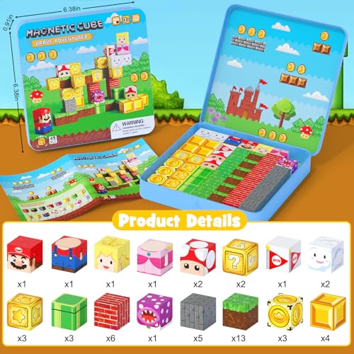 49PCS Mini Magnetic Tiles Travel Toys for Kids Ages 4-8, Magnetic Building Blocks Adventure Set with Portable Iron Storage Box & Play Base, STEM Learning Activities for Toddlers 3-5 - style: Game Magnetic Building Blocks Travel Set Toys - 49PCS