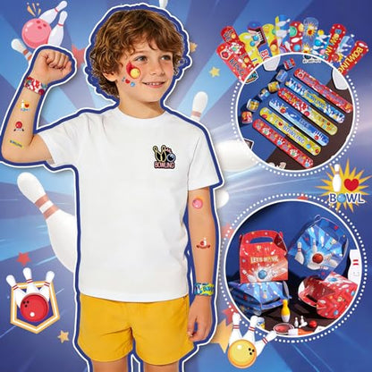 Vanblue 122 Pcs Bowling Party Favors Set Gift Birthday Decorations for Kids Classroom Rewards Mini Bowling Game Toy Set, Ballpoint Pen Goodie Bag Fillers and School Prizes