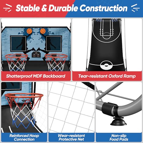 Indoor Arcade Basketball Game Foldable Double Electronic Basketball Hoop Game Shot 2 Player w/ 4 Balls LED Scoring Inflation Pump 8 Different Options