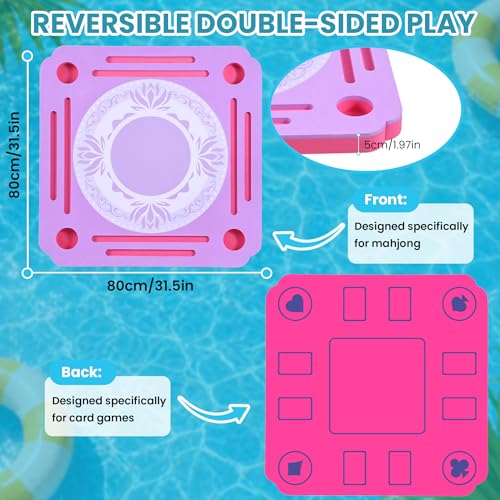 Floating Mahjong Table for Pool, Double Sided Floating Game Table with Cup Holders, for Mahjong Poker Card Games, Floating Mahjong Board for Hot Tub Lake Beach, Adults Summer Party (Purple) - color: Floating Game Table is Purple