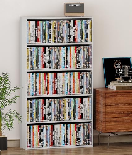 DVD Storage Rack Media Tower, 5 Tier Organizer Shelf for CDs, Video Games & Movies, Freestanding Cabinet for Living Room Home Office, Holds Up to 200+ DVDs (White) - color: White