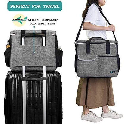 PetAmi Dog Travel Bag Organizer, Pet Travel Kit with 2 Food Containers & 2 Collapsible Dog Bowls, Pet Supplies Tote with Luggage Sleeve, Weekend Road Trip Camping Essentials, Gray, Large - color: Grey, size: Large - 15.5"L x 9.5"W x 14.0"H