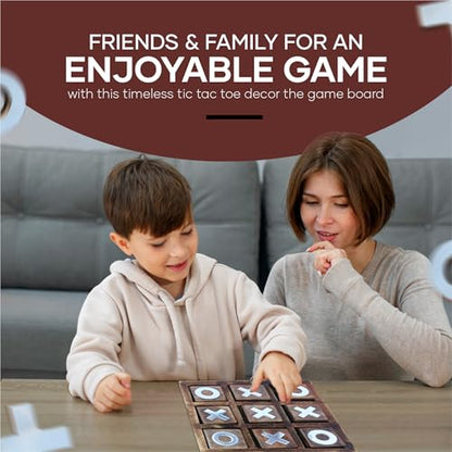 Wooden Tic Tac Toe Game | Board Game for Kids and Family | Table Top Living Room Decor Fun Game | Indoor Outdoor Adults Classic Travel Game (Burnt Wood)