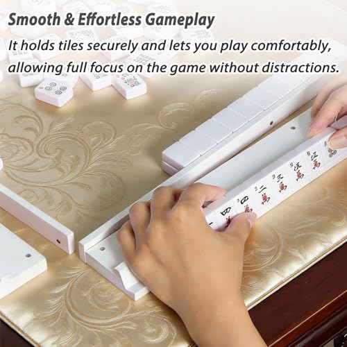 4 PCS Mahjong Racks with Pushers, White Wooden Mahjong Racks with Detachable Magnetic Pushers, Mahjong Tile Pushers and Racks, Includes Chips, Dice & Storage Bags, Mahjong Accessories (19.68 Inch) - color: White