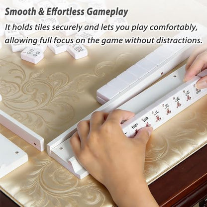 4 PCS Mahjong Racks with Pushers, White Wooden Mahjong Racks with Detachable Magnetic Pushers, Mahjong Tile Pushers and Racks, Includes Chips, Dice & Storage Bags, Mahjong Accessories (19.68 Inch) - color: White