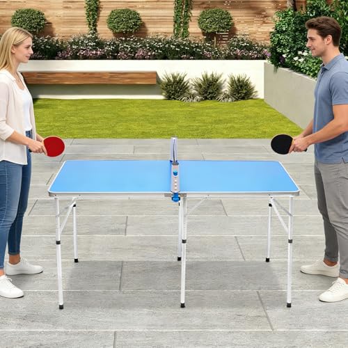 Portable Ping Pong Tables Set, Foldable Table Tennis Table with Net, 2 Paddles & 3 Balls, Multi-Use Free Standing Ping Pong Table for Indoor/Outdoor and Professional Practice Training for Adults/Teens