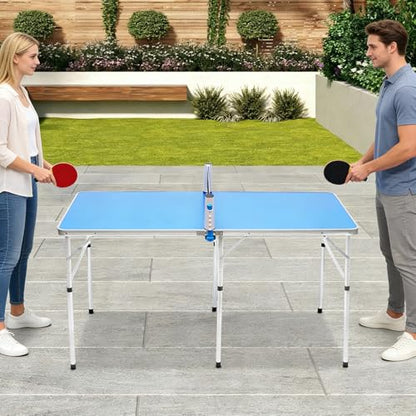 Portable Ping Pong Tables Set, Foldable Table Tennis Table with Net, 2 Paddles & 3 Balls, Multi-Use Free Standing Ping Pong Table for Indoor/Outdoor and Professional Practice Training for Adults/Teens