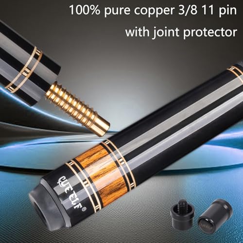 CUEELF Professional Pool Cue Stick – Handmade, Low Deflection | Solid Brass Joint Low Deflection Shaft 12.5mm Pro Tip & Inlay Ring Leather Non-Slip Wrap Precision Balanced - color: CJ-SH-02