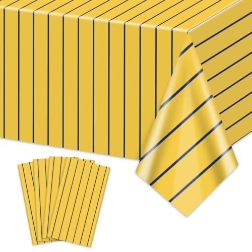 4 Pcs Plastic Baseball Tablecloths, Rectangle Yellow Blue Stripe Table Cloth for Baseball Team Game Day Banana Team Sports Theme Party Supplies, 51 x 86 Inches - color: Blue on Yellow