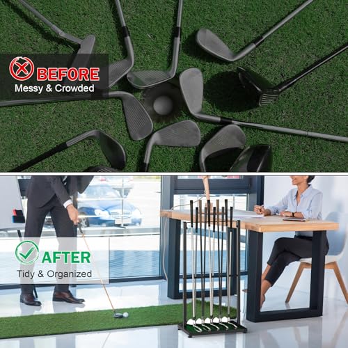 Golf Club Holder Floor Stand Golf Putter Stand with Wheels for 10 Clubs, Solid Metal Golf Club Organizer, Golf Club Storage Rack Cart for Garage Home Office, Indoor and Outdoor Use, Black