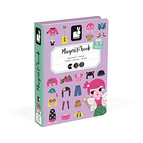 Janod - MagnetiBook 55 pc Magnetic Girl's Costumes Game - Creative Play - Enhances Creativity and Cognitive Skills - Portable Design, STEM Learning, Boosts Confidence - style: Magnetic Girl Costumes Game