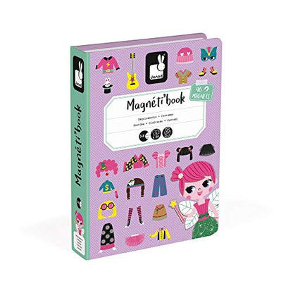 Janod - MagnetiBook 55 pc Magnetic Girl's Costumes Game - Creative Play - Enhances Creativity and Cognitive Skills - Portable Design, STEM Learning, Boosts Confidence - style: Magnetic Girl Costumes Game