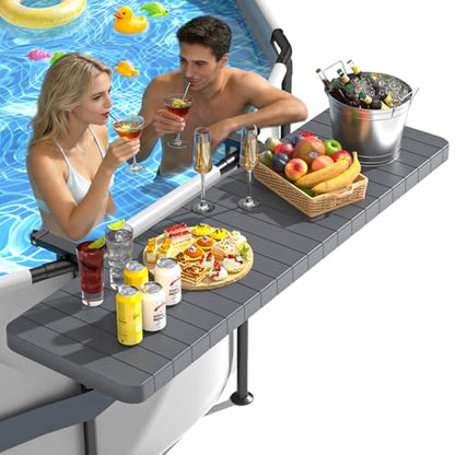 BoYata Pool Bar, Above Ground Poolside Bar Table, 49.4×9.6" Stable & Large Pool Side Table Holds 110LBS, Durable Above Ground Pool Accessories, Swim Up Bar for Round & Oval Frame Swimming Pools - color: Dark Gray