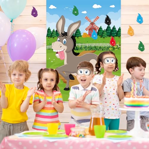 PLULON Pin The Tail on The Donkey Game for Kids with Tail Stickers, Donkey Poster Kids Pin Game Birthday Party Favors Gifts Carnival Home Wall Decorations Classroom Family Activities - style: Donkey
