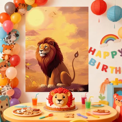 PLULON Pin The Tail on The Lion Safari Party Game for Kids, Birthday Games Big Poster with Tail Stickers for Zoo Animal Lion Party Favors Decorations Boys Birthday Jungle Party Supplies - style: Lion B
