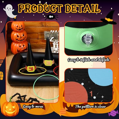 Soulchen Giant Halloween Ring Toss Games Carnival Games Inflatable Witch Hat Ring Toss with Weighted Bottom Witch Hat Rings for Kids Adults Halloween Party Carnival Classroom Outdoor Indoor School