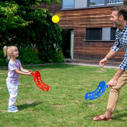 Scoop Ball Toss Game Set with 4 Launchers and 2 Balls Outdoor Backyard Launch and Catch Game for Kids and Family Fun Portable Lightweight Plastic Scoops Suitable for Ages 3 and up