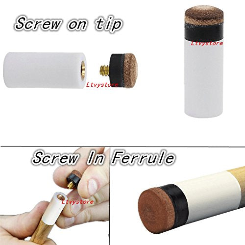 60Pcs 13mm Hard Brown& Soft Grey Cue Tips Billiard Replacement Screw-on Tips with White Pool Cue Stick Ferrules, Durable Professional Snooker Cue Replacement Parts Stick Repair Tool Set