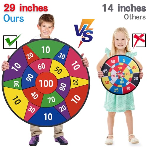HELLO PAPAYA 29" Large Dart Board for Kids,with 24 Sticky Balls+12 Sticky Darts,Indoor/Sport Outdoor Fun Party Play Game Toys,Birthday for 3 4 5 6 7 8 9 10 11 12 Year Old Boys Girls - style: 2in1-Purple 100 Scores Target With 24 balls 12 darts