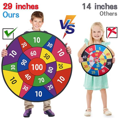 HELLO PAPAYA 29" Large Dart Board for Kids,with 24 Sticky Balls+12 Sticky Darts,Indoor/Sport Outdoor Fun Party Play Game Toys,Birthday for 3 4 5 6 7 8 9 10 11 12 Year Old Boys Girls - style: 2in1-Purple 100 Scores Target With 24 balls 12 darts