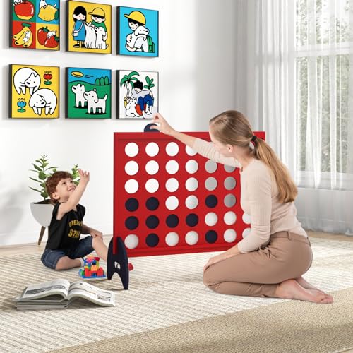 GLACER Giant 4-in-a-Row Game Set, Indoor/Outdoor Connect Game 4 w/ 42 Jumbo Chips & Quick-Release & Heavy-Duty 600D Oxford Storage Bag, 4-to-Score Game Set for Kids & Adults, Parties & Backyard