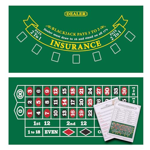 GSE Games & Sports Expert 36" x 72" Double-Sided Casino Layout Felt, Las Vegas Style Tabletop Mat for Parties, Home Entertainment, Poker Game Night - style: Blackjack&Roulette